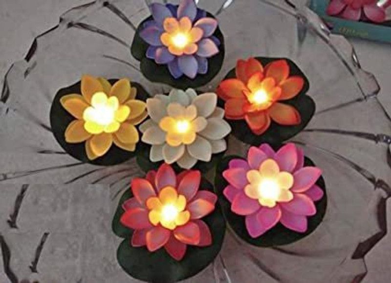 dreamexpo Multi-Color Floating Lotus Flower Shape Floating LED Candles Diya Plastic Hanging Diya  (Height: 2.5 inch)