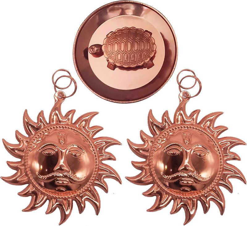 Ecommall Feng Shui Copper Tortoise with Plate and Sun Face for Wall/Door Hanging Decorative Showpiece - 12 cm  (Copper, Copper)
