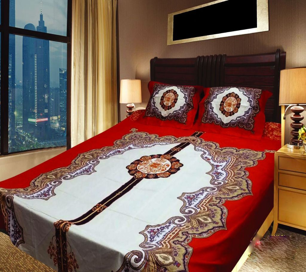 Panel Bedsheet - Red & White -ANJ
