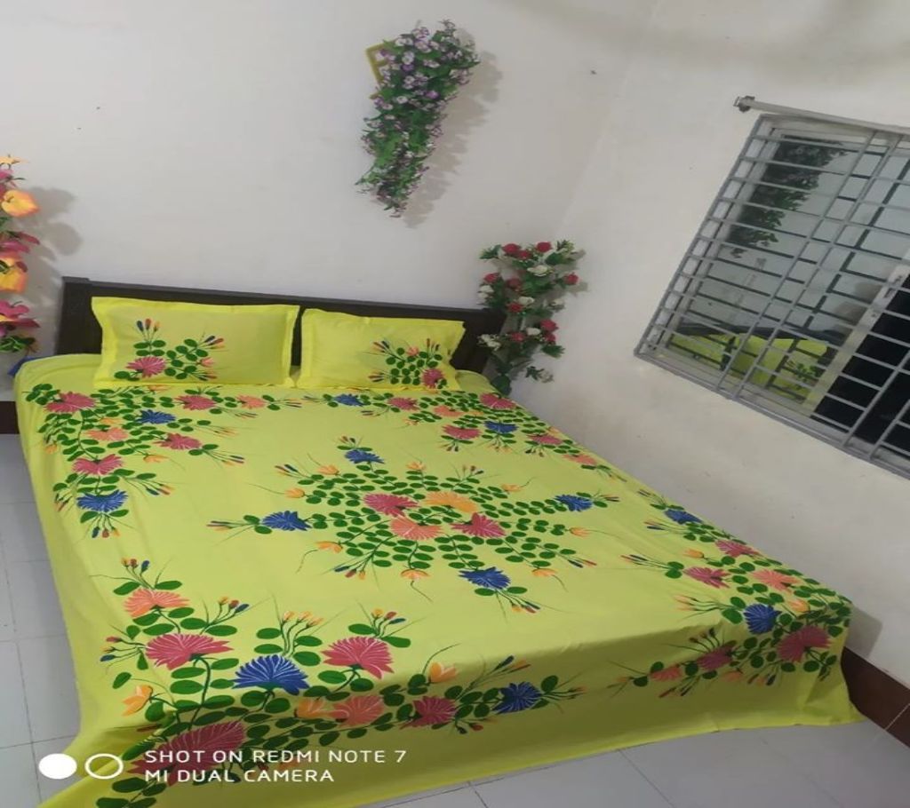 King Size Cotton Multi colors  Hand Printed Bed Sheet with Matching 2 Pillow Covers-7