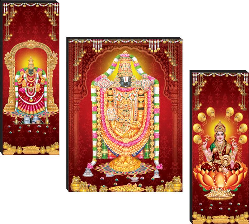 Masstone Tirupati Balaji Laxmiji Religious Three Piece MDF Painting Digital Reprint 12 inch x 18 inch Painting  (With Frame, Pack of 3)