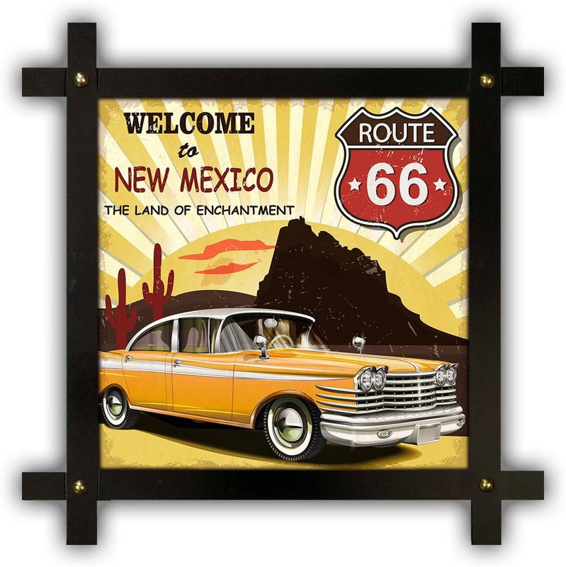 Poster N Frames Cross Wooden Frame Hand-Crafted with photo of Vintage garage retro poster p-33 Digital Reprint 16.5 inch x 16.5 inch Painting  (With Frame)