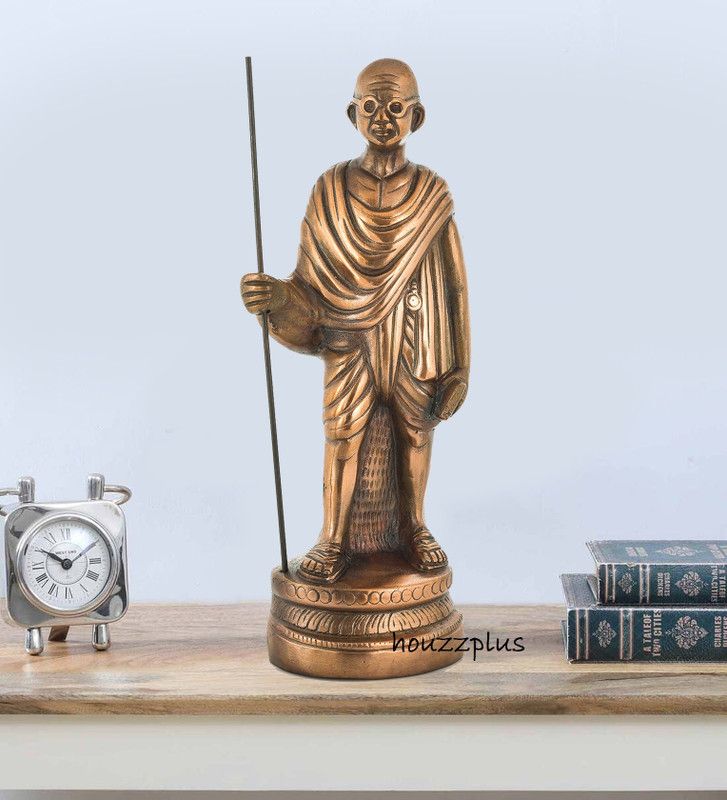 HOUZZPLUS Handicraft Mahatma Gandhi Statue , Gandhi Ji Idol For office & home Decor Decorative Showpiece - 32 cm  (Aluminium, Brown)