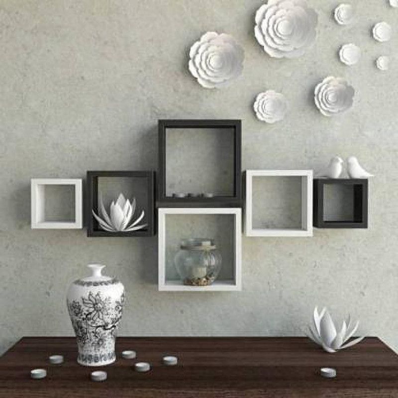 Antique Villa World Antique Villa World Village Crafts 1 Square Shape Wall Shelf Set of Six(Black, White) MDF (Medium Density Fiber) Wall Shelf  (Number of Shelves - 6, Multicolor)