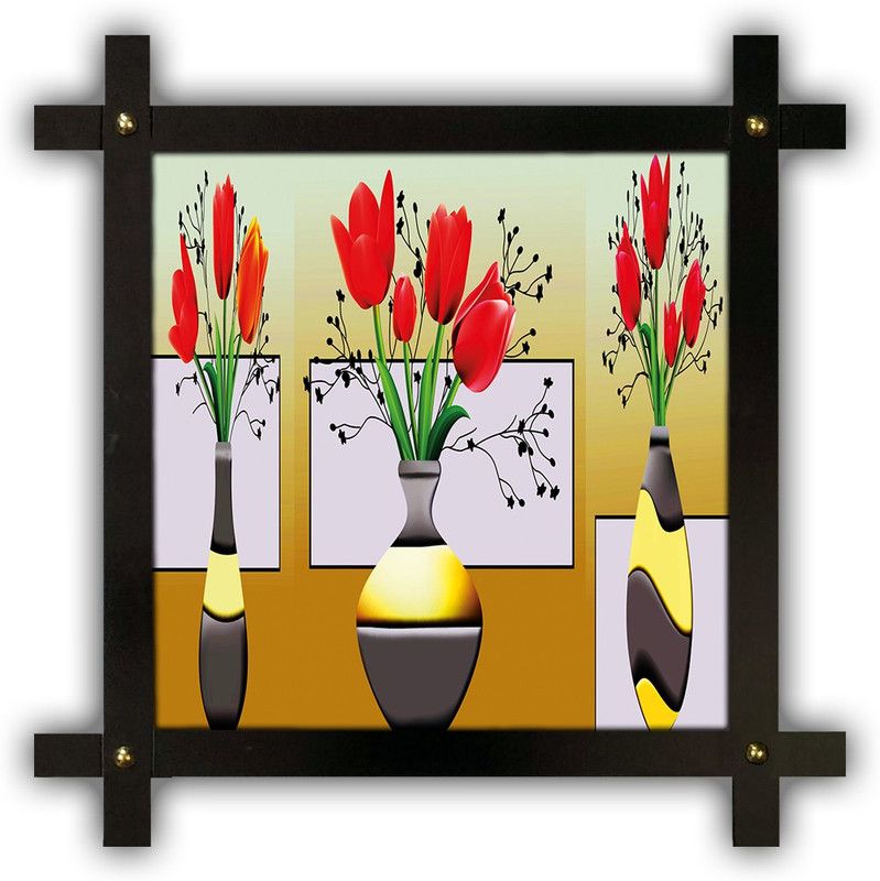 Poster N Frames Cross Wooden Frame Hand-Crafted with photo of Flower (floral) 18380-crossframe Digital Reprint 16.5 inch x 16.5 inch Painting  (With Frame)
