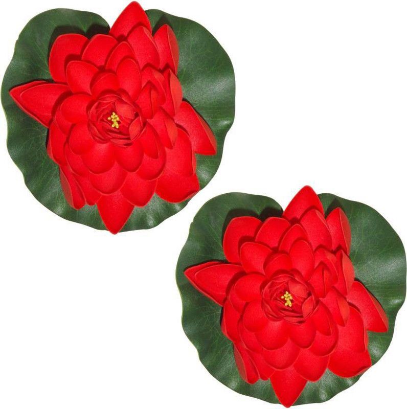 Sofix Red Lotus Artificial Flower  (7 inch, Pack of 2, Flower Bunch)
