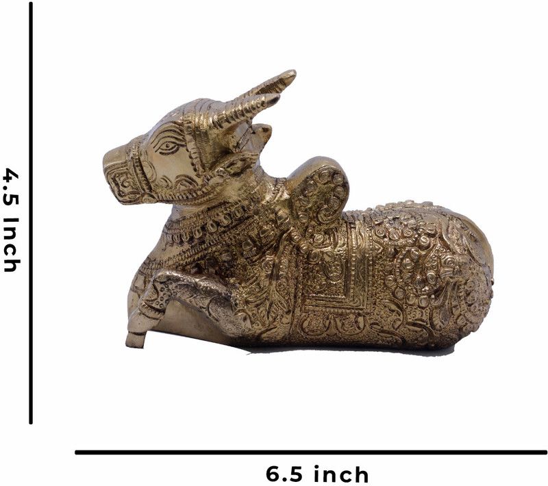 StatueStudio Nandi Statue Temple Decor Nandi Bell Standing Nandi Idol for Vastu & Home Décor Decorative Showpiece - 11.43 cm  (Brass, Gold)