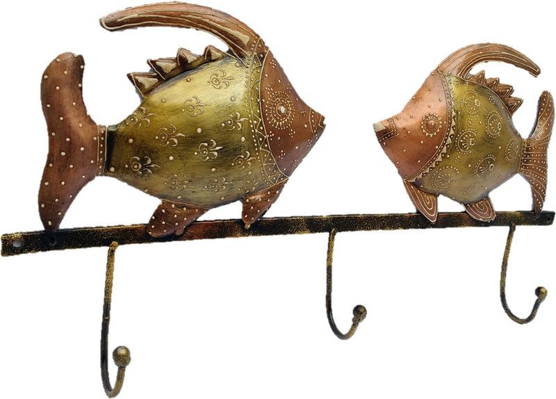 Sancheti Art Home Decor Gold Copper Finish Iron Key Holder  (3 Hooks, Gold)