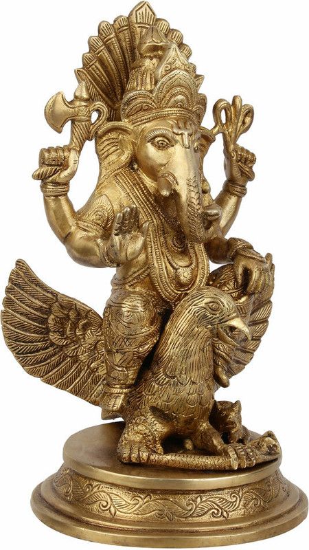 StatueStudio Ganesha Statue Ganesh Murti Ganpati Idol for Home Decor, Diwali & New Year Gift Decorative Showpiece - 14 cm  (Brass, Gold)