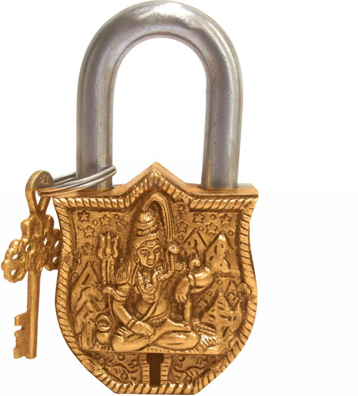 Aesthetic Decors Lock With Key Shiva Design Decorative Showpiece - 12 cm  (Brass, Gold)