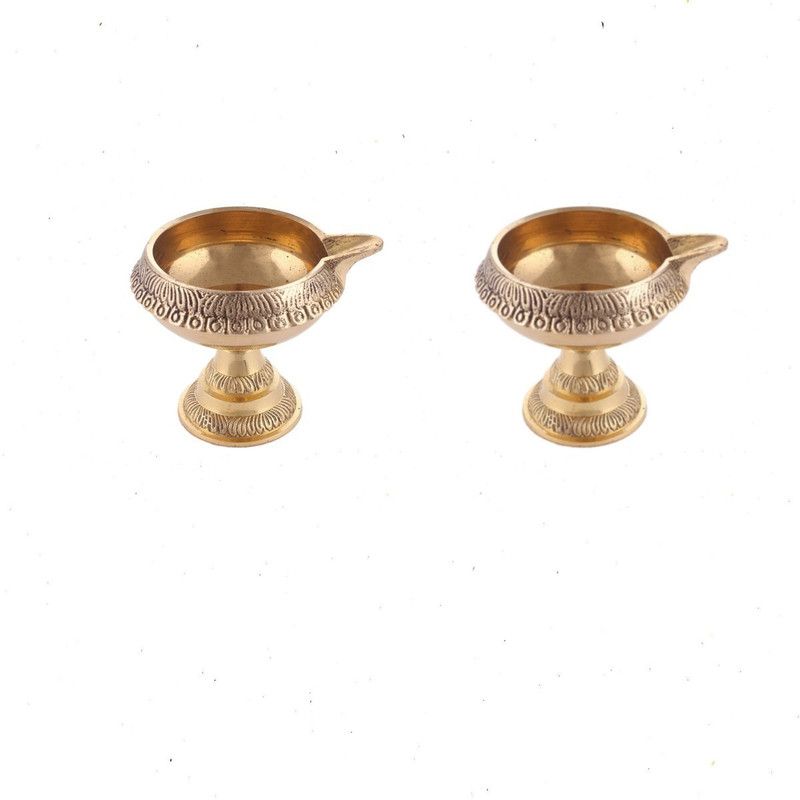 Putrika Traditional Handcrafted Brass Kuber Deepak Diya Oil Lamp for Home Temple Puja Articles Decor Gifts with stand - Pack 2 Brass (Pack of 2) Table Diya  (Height: 2 inch)