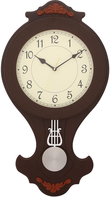 trency Analog 62.5 cm X 34.5 cm Wall Clock  (Brown, With Glass, Pendulum)
