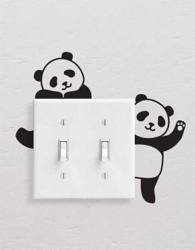 Prime Home Decor 10 cm cute panda switch penal sticker for home décor (pvc vinyl multicolor) Self Adhesive Sticker  (Pack of 2)