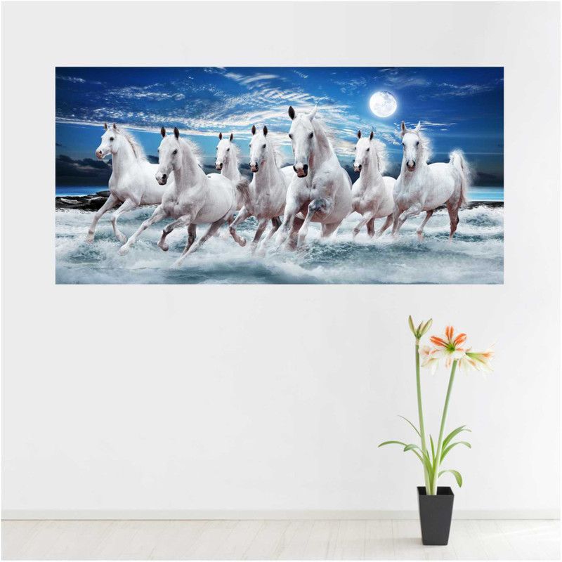 sudrashya SEVEN HORSES Canvas 24 inch x 36 inch Painting  (Without Frame)