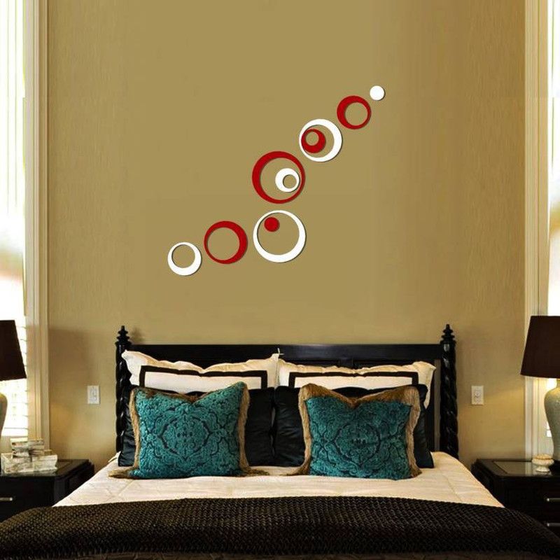 RadhaKripa 151 cm RadhaKripa 3D Acrylic Mirror Wall décor Sticker ring n dots red and white 10 rings modelno11 Self Adhesive Sticker  (Pack of 1)