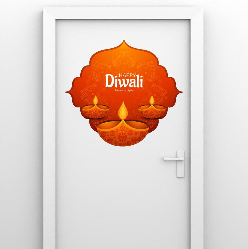 K2A Design 46 cm diya happy diwali wall sticker (: 46 Cm X 46 Cm Self Adhesive Sticker  (Pack of 1)