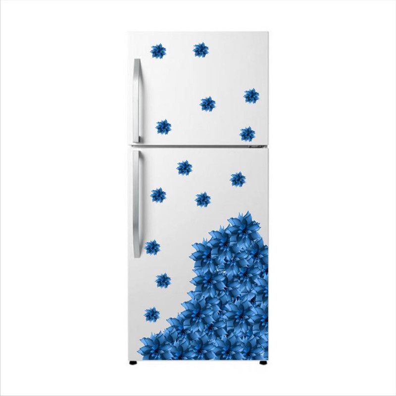 K2A Design 60 cm Blue Transprant Flowers Vinyl Fridge Adhesive Wall Sticker Large Self Adhesive Sticker  (Pack of 1)