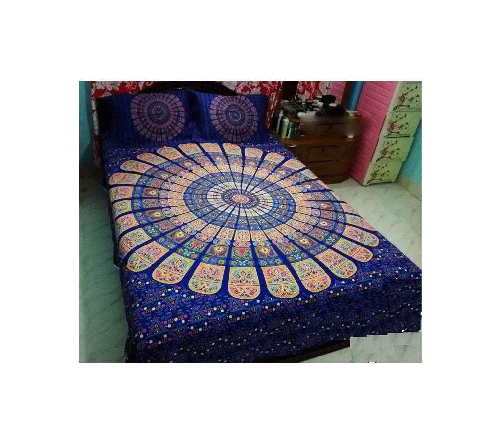 Double Size Cotton Bed Sheet with Matching 2 Pillow Covers - Multicolor Bed-53