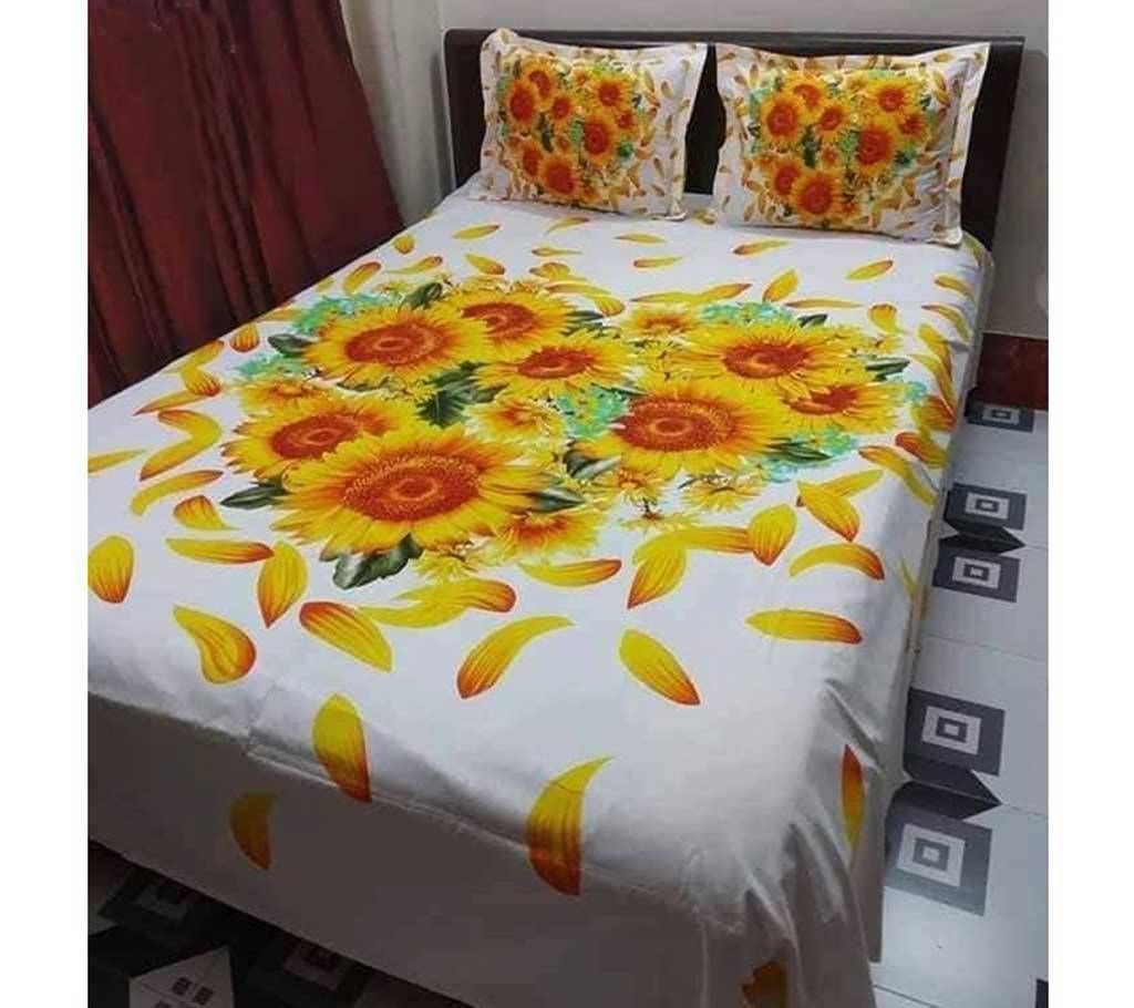 Cotton Bed Sheet - bs-424 - White with Sunflower Design - MAF
