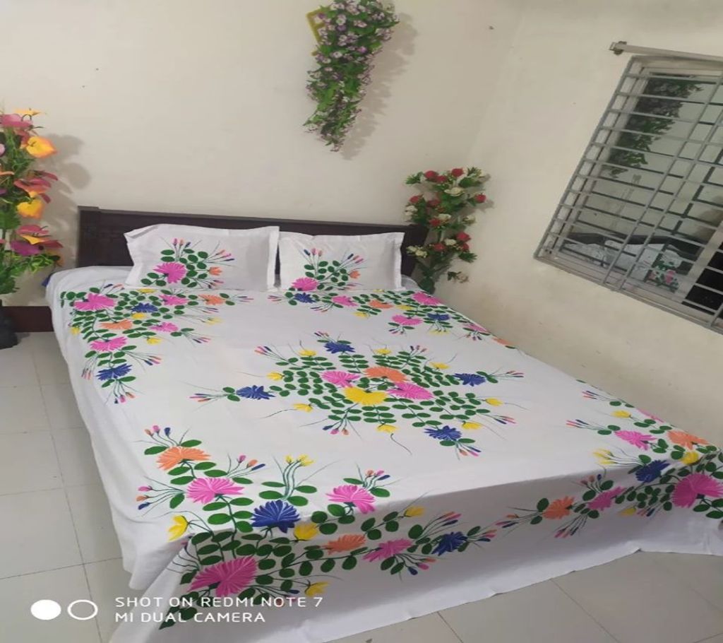King Size Cotton Multi colors  Hand Printed Bed Sheet with Matching 2 Pillow Covers-8
