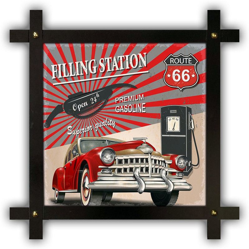 Poster N Frames Cross Wooden Frame Hand-Crafted with photo of Vintage garage poster p-27 Digital Reprint 16.5 inch x 16.5 inch Painting  (With Frame)