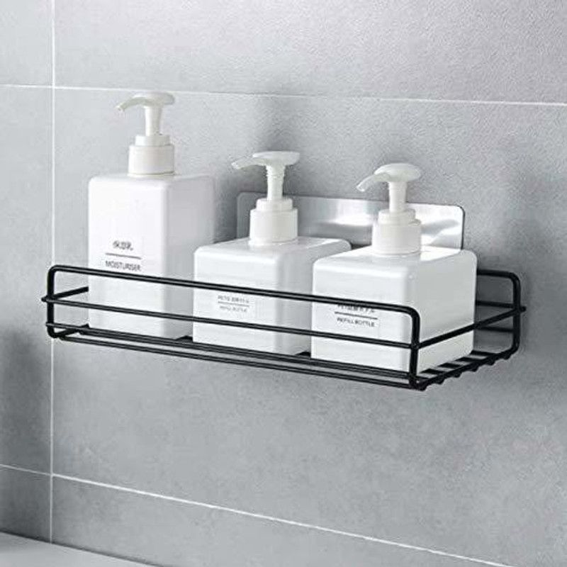 SUKHAD Metal Wall Mounted Self Adhesive Bathroom Self Storage Shampoo, Conditioner Holder Iron Wall Shelf  (Number of Shelves - 1, Black)