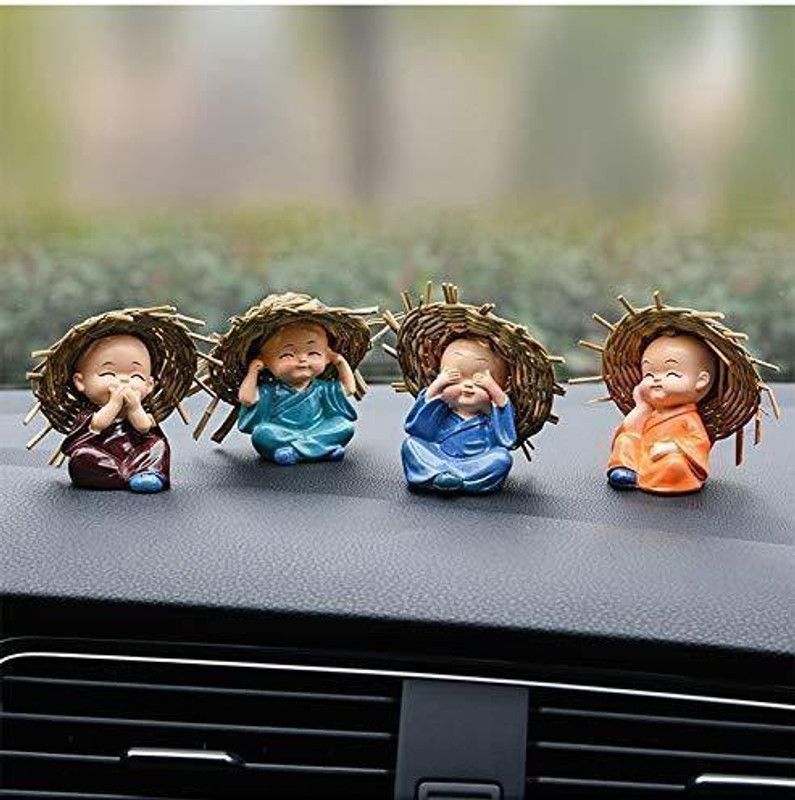avenew Fengshui 4 Little Cute baby monk with hate Decorative Showpiece - 6 cm  (Polyresin, Multicolor)