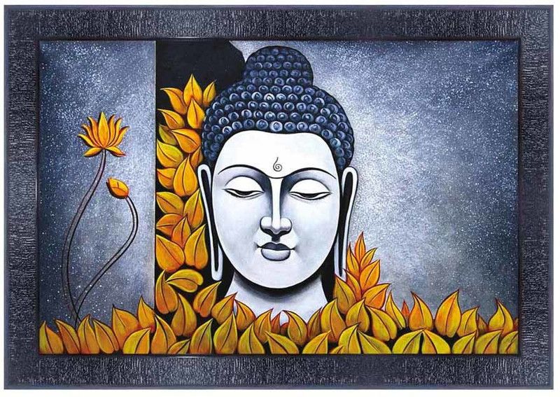 pnf Buddha Wood Photo Frames with Acrylic Sheet (Glass)6826 Digital Reprint 10 inch x 14 inch Painting  (With Frame)