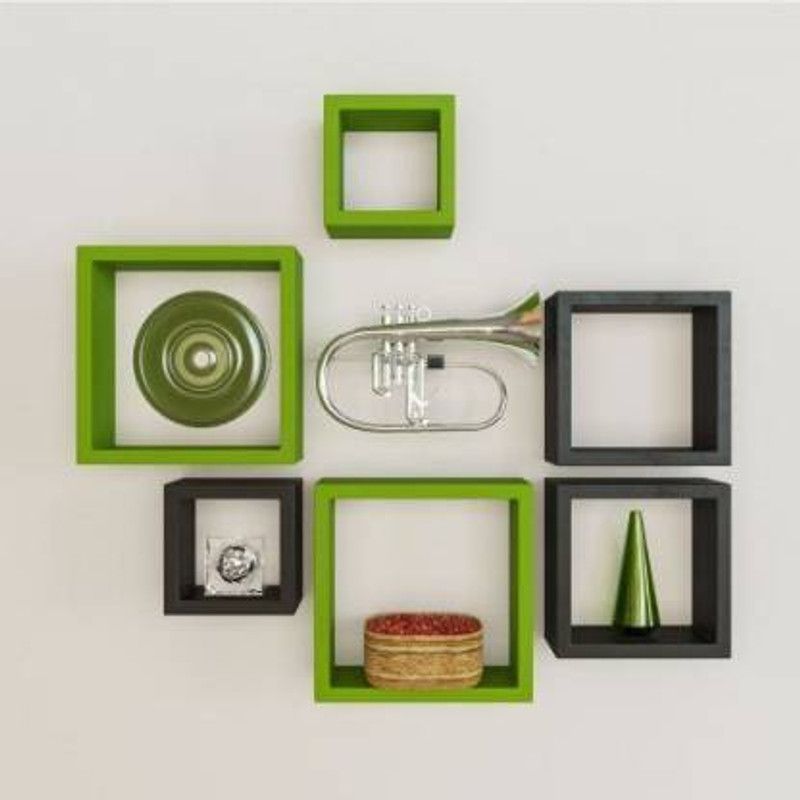 ANB Enterprises Wall shelf square shelves MDF MDF (Medium Density Fiber) Wall Shelf  (Number of Shelves - 6, Green, Black)