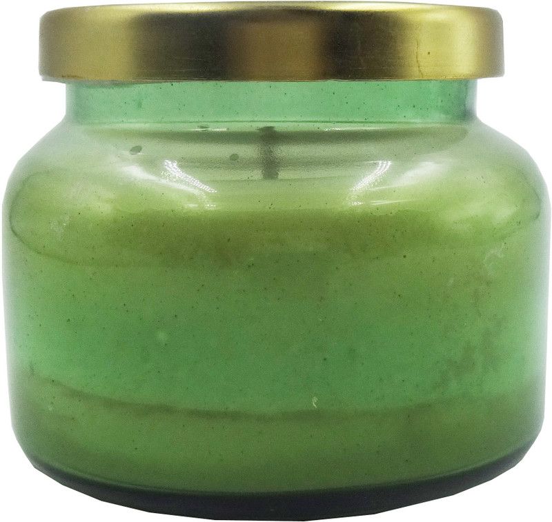 vibesbyvara Vibes green round jar highly scented soya wax candle with led Candle  (Green, Pack of 1)
