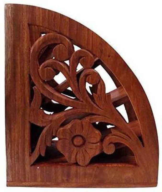 KraftStics Wooden CarvingRemote Stand for TV and AC Remotes Multipurpose Storage Stand, Brown (17.8 x 8.6 x 20.3 cm,) Wooden Wall Shelf  (Number of Shelves - 5, Brown)