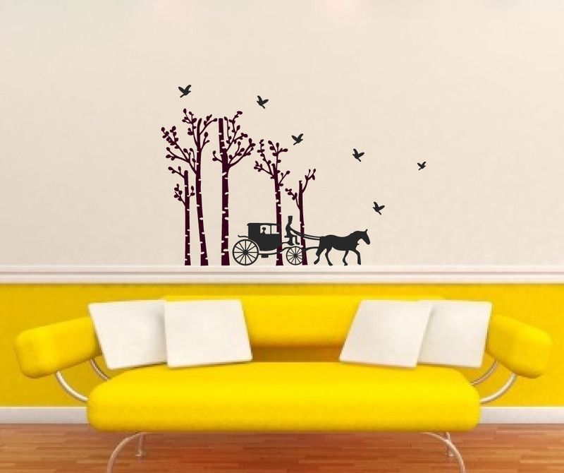 Lakshit Enterprises 68 cm girl on hourse carriage wall art sticker Self Adhesive Sticker  (Pack of 1)