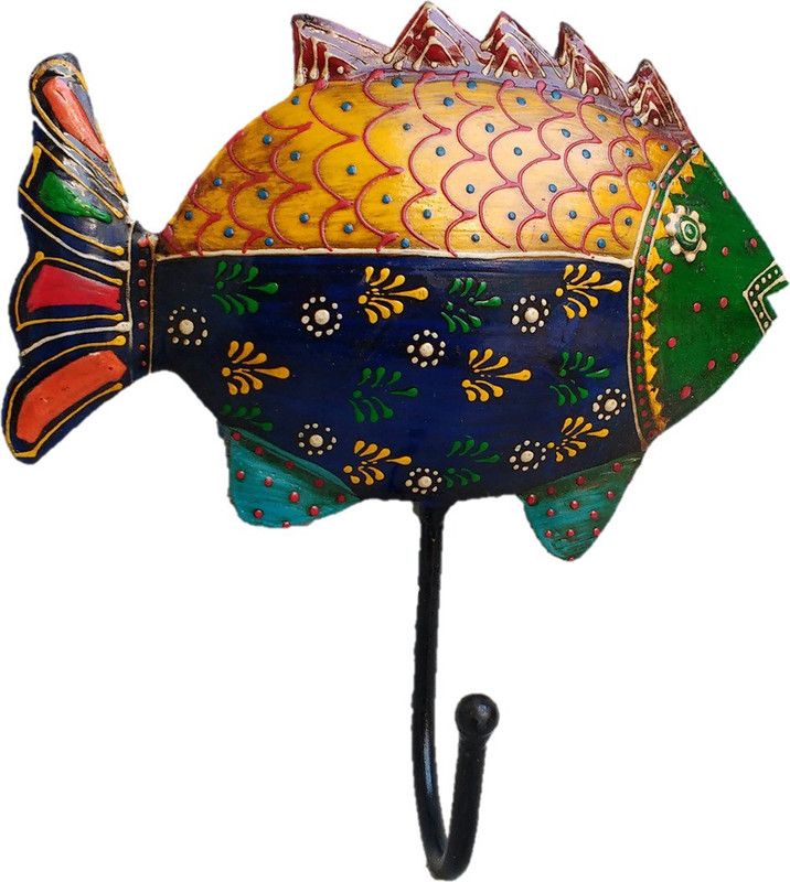 Sancheti Art Textured Fish Iron Key Holder  (1 Hooks, Multicolor)