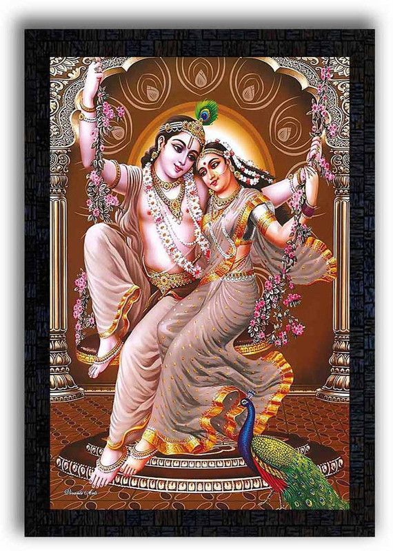Poster N Frames UV Textured Decorative Art Print of Radha Kishna with wooden synthetic frame Digital Reprint 20 inch x 14 inch Painting  (With Frame)