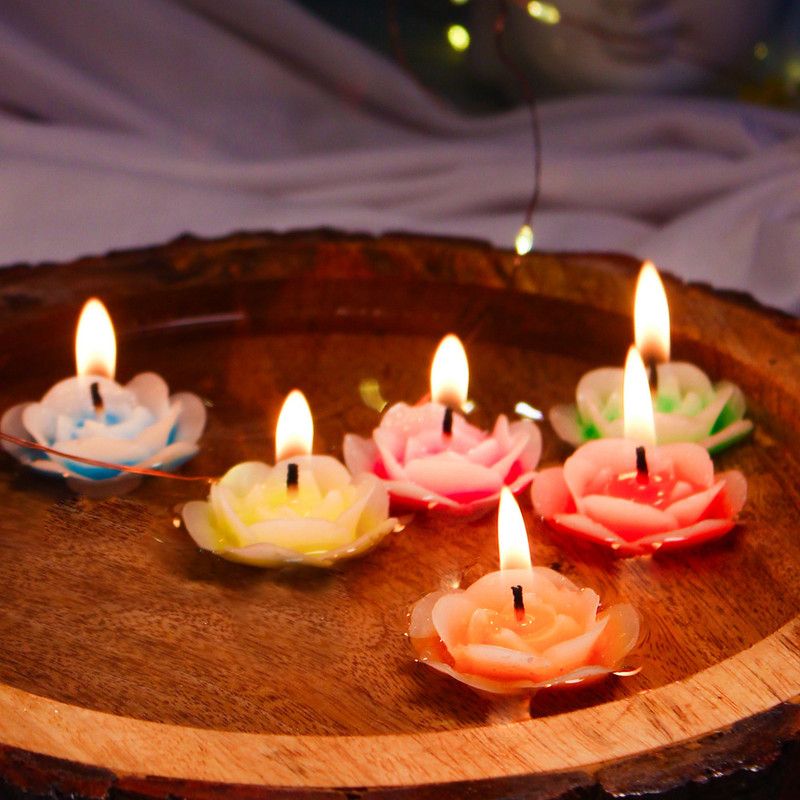 Eyuvaa Multi Color Floating Rose Flower Candle for Home Décor, Diwali Candle  (Multicolor, Pack of 12)