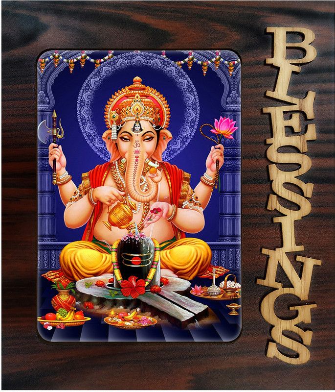 Poster N Frames Decorative Blessings Hand Crafted Wooden table with photo of Ganeshji 20082 Digital Reprint 9 inch x 7.75 inch Painting  (With Frame)