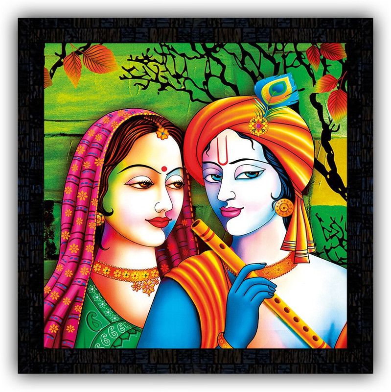 Poster N Frames framed poster of Radha Krishna-17384 Digital Reprint 14 inch x 14 inch Painting  (With Frame)