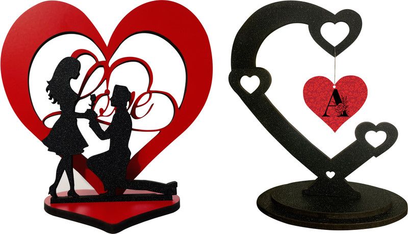 EARNAM A Letter ShowPice Decorative Showpiece - 12.5 cm  (Wood, Black, Red)