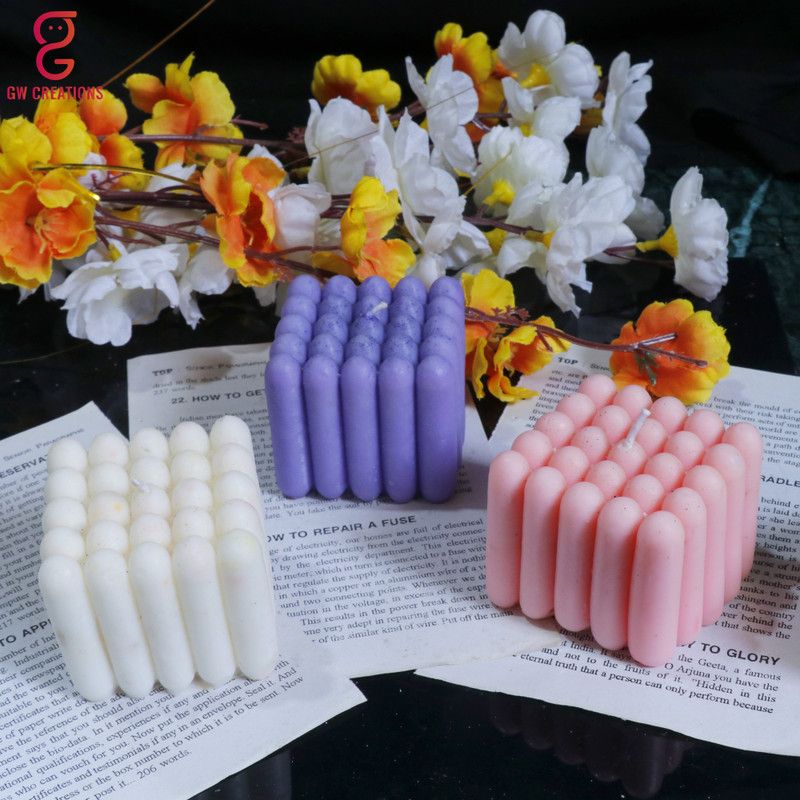 GW Creations Missile Cube Lavender MograStrawberry Scented Candle Candle  (Purple, White, Pink, Pack of 3)