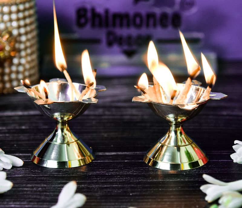 Bhimonee Decor Gold Silver Collection Pune Deepak| Nanda Brass (Pack of 2) Table Diya Set  (Height: 2 inch)