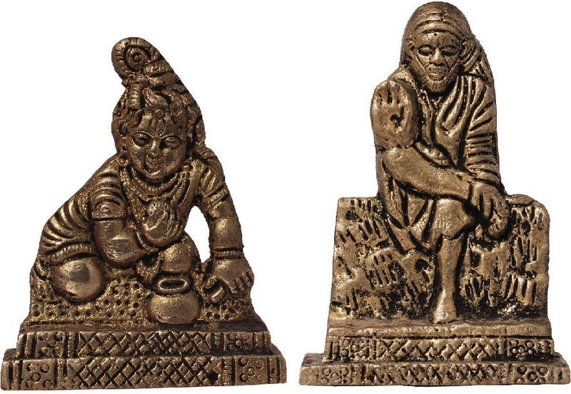 ART N HUB Set of 2 Combo Lord Krishna & Sai Baba - Statue Gift item Decorative Showpiece - 6 cm  (Brass, Gold)
