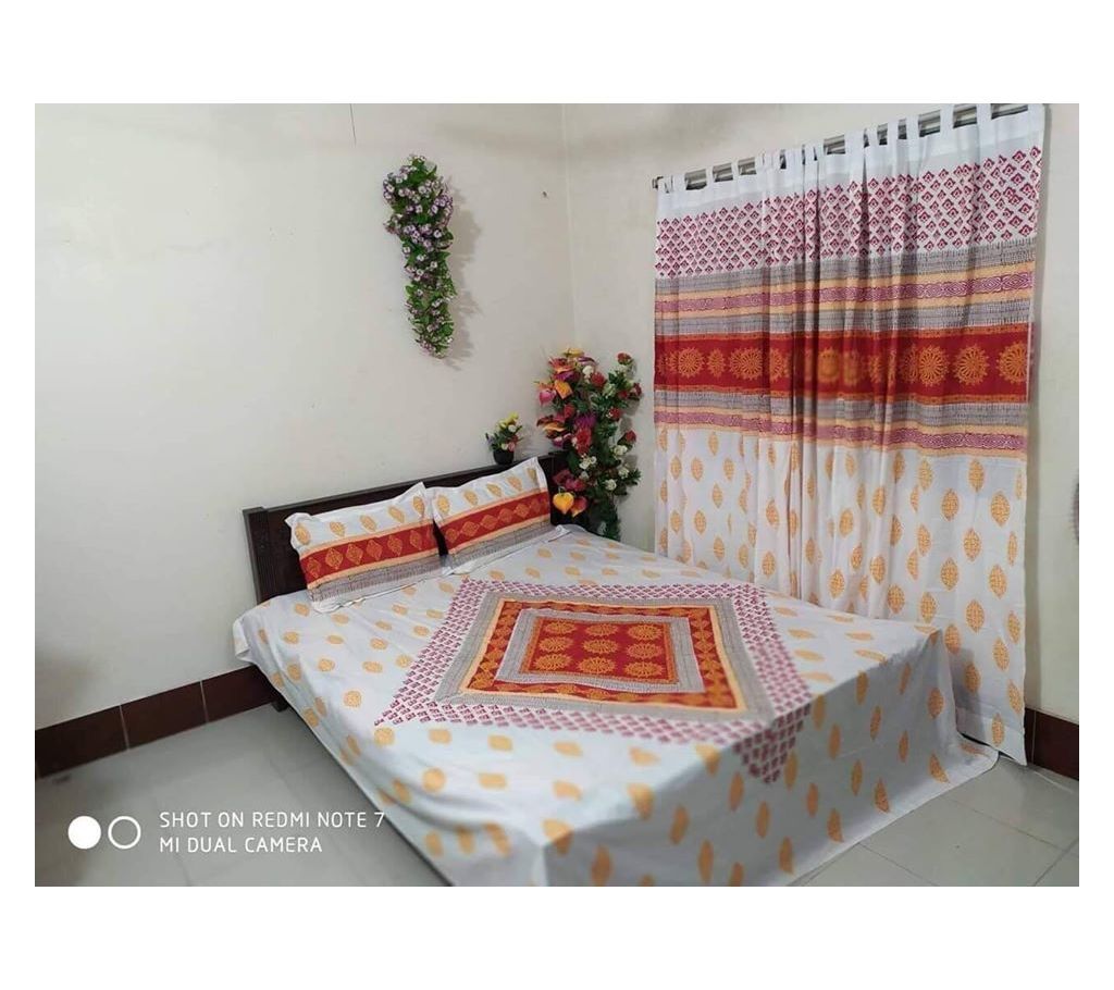 King Size Cotton Multi colors Block Printed Bed Sheet with Matching 2 Pillow Covers-9
