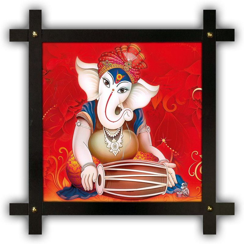 Poster N Frames Cross Wooden Frame Hand-Crafted with photo of Ganeshji (ganpati) 16615-crossframe Digital Reprint 16.5 inch x 16.5 inch Painting  (With Frame)