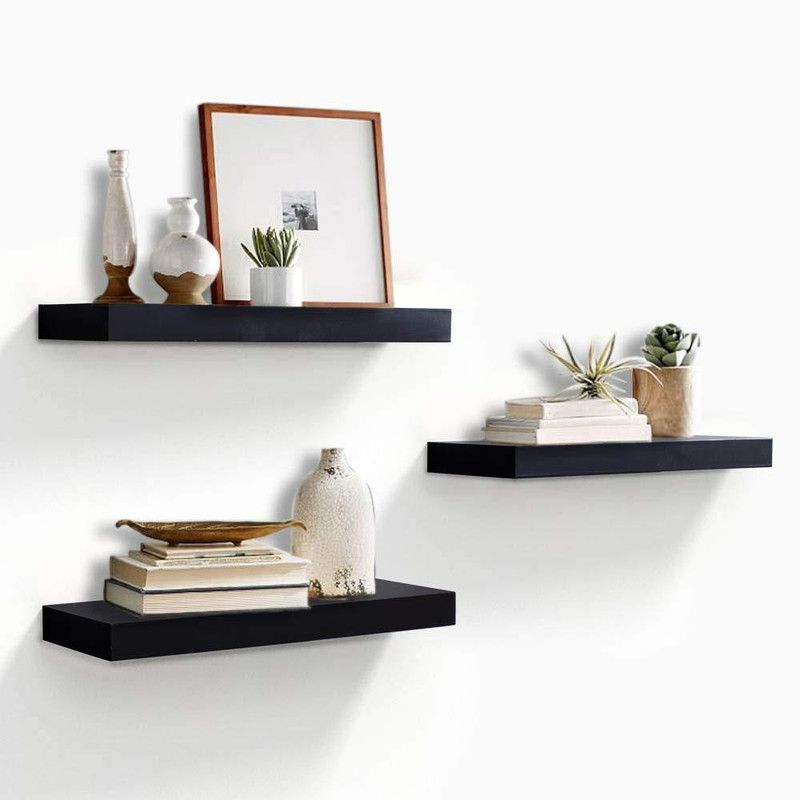 Fleurs De Rocaille Wooden Wall Shelf  (Number of Shelves - 3, Black)