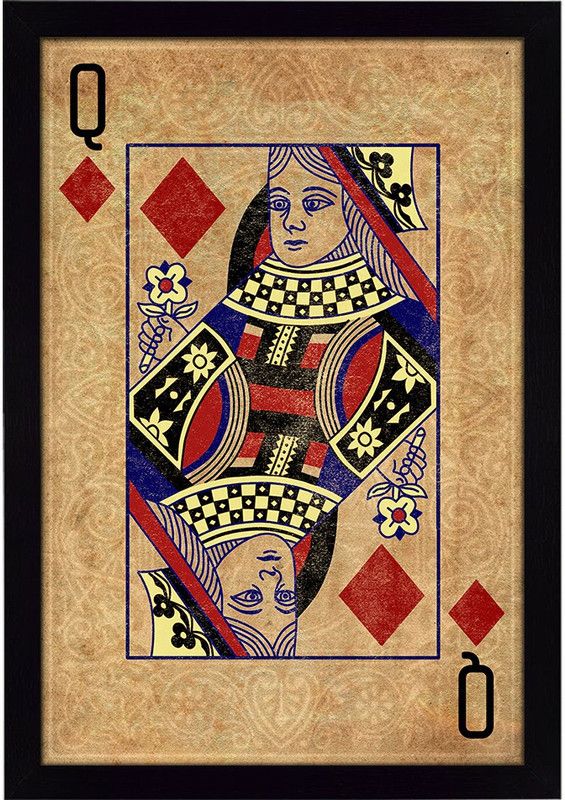 Ritwika's Premium Artwork Of Queen Of Diamond | Framed Wall Painting For Decorating Space Digital Reprint 13.5 inch x 9.5 inch Painting  (With Frame)