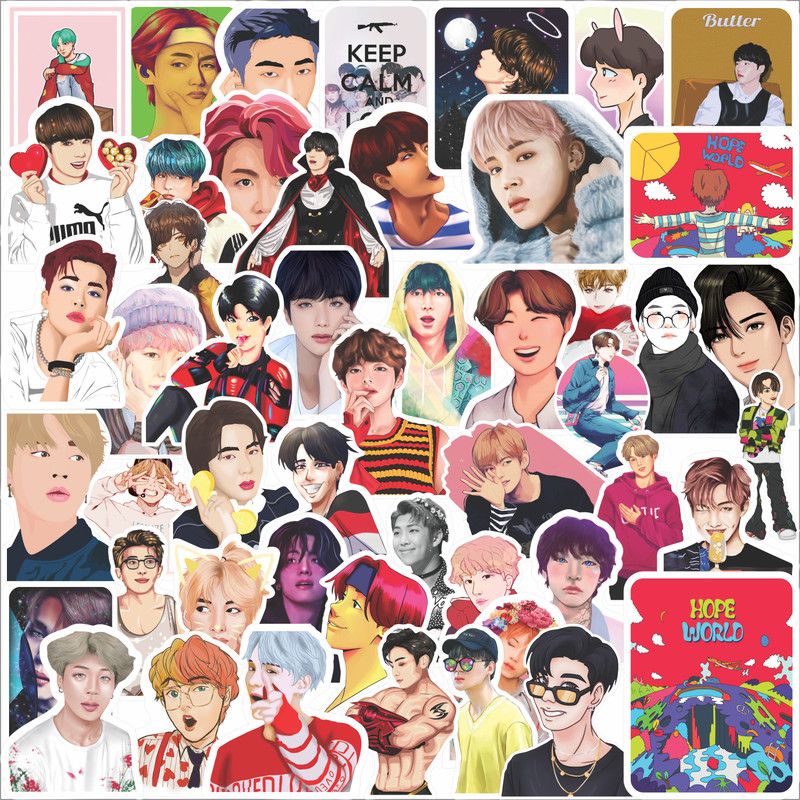 CLICKEDIN 4.318 cm Cool BTS sticker For Laptop, Bottle, coffee Mug, Rooms,etc Self Adhesive Sticker  (Pack of 50)