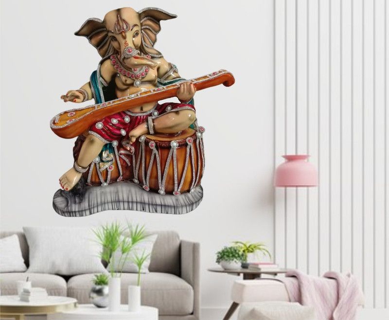 BALKRISHNA WALL STICKER 62 cm Adorable-GANESHA-IDOL-PLAYING-Sitar-Musical-Instrument-for-HOME-DECOR-Figurine Self Adhesive Sticker  (Pack of 1)