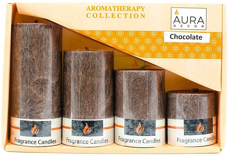 AuraDecor Highly Chocolate Fragrance Marble Pillar Set of 4 Candle  (Brown, Pack of 4)