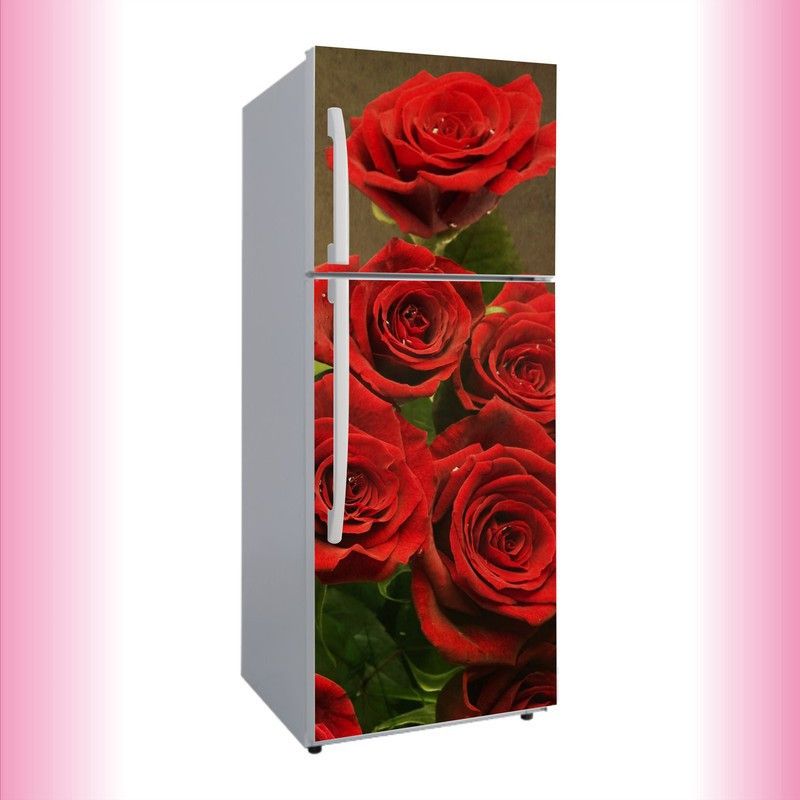 Advait Designs 60 cm Advait Designs decorative red flower leaves vinyl Fridge cover wallpaper poster adhesive vinyl sticker fridge wrap decorative sticker (pvc vinyl covering area 60cm X 160cm ) Self Adhesive Sticker  (Pack of 1)