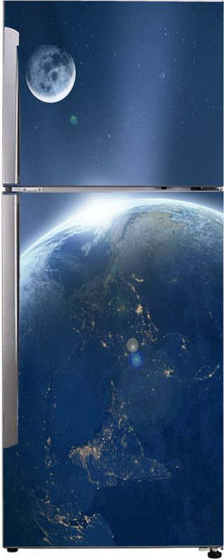 Advait Designs 60 cm Advait Designs Decorative abstract multicolor earth and moon in the blue sky with small stars wallpaper sticker for fridge décor Self Adhesive Sticker  (Pack of 1)
